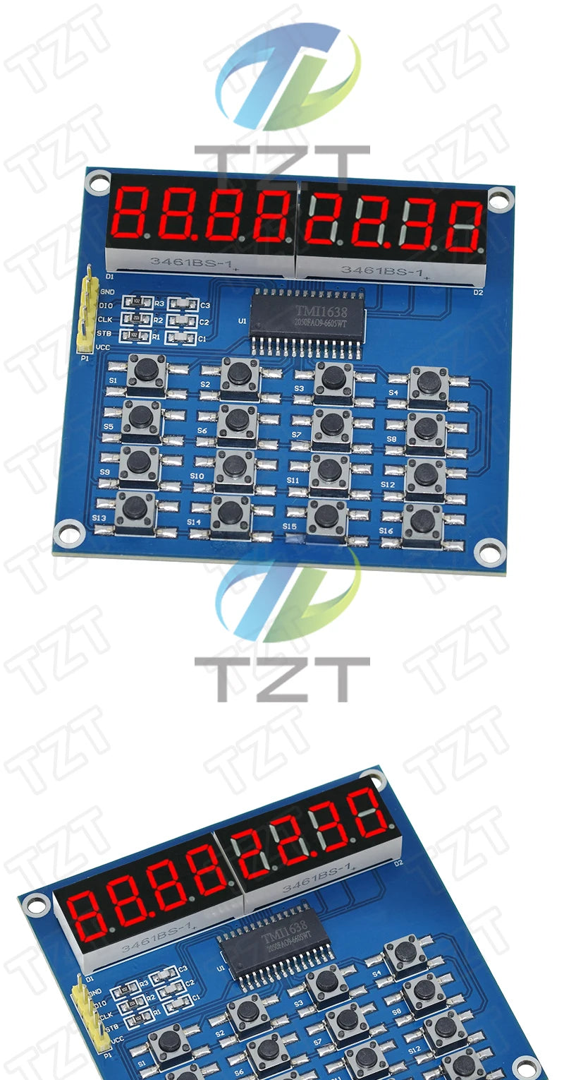 TZT TM1637 4 Bits / TM1638 / 74HC595 8 bit Digital LED Display Module 7 Segment 0.36Inch Clock RED Anode Tube Four Serial Driver