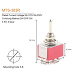 5PCS 6mm Miniature Toggle Switch MTS 102/103/202/203/302/304/402/403 ON-OFF-ON 5A125V 2A250V 3/6/9/12 Pin Mounting Equipment