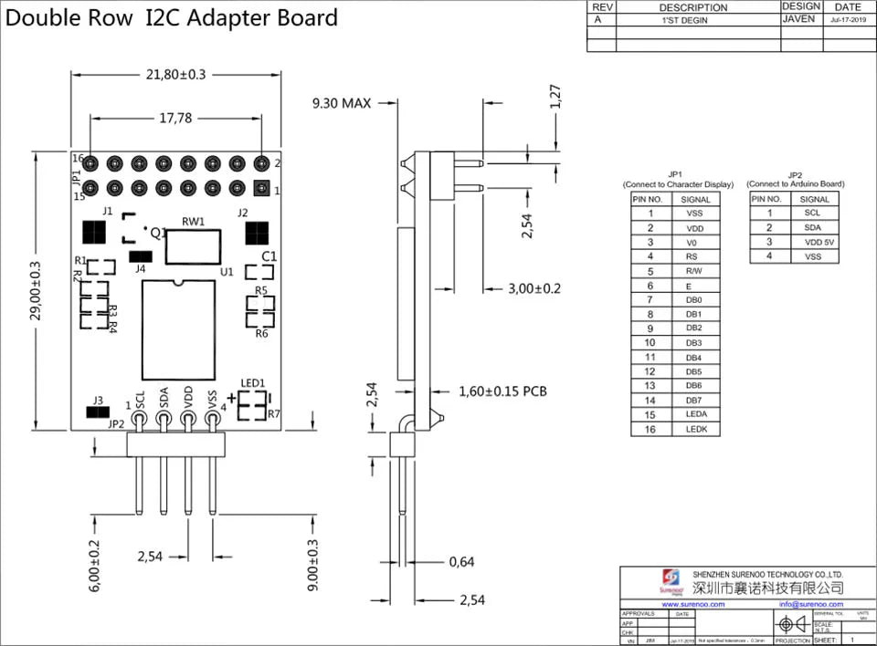 Surenoo 85.00*36.00 SAMSUNG 8-Bit Parallel IIC I2C 1602 162 16X2 VFD Display LCD Module Screen Panel 16T202DA1J
