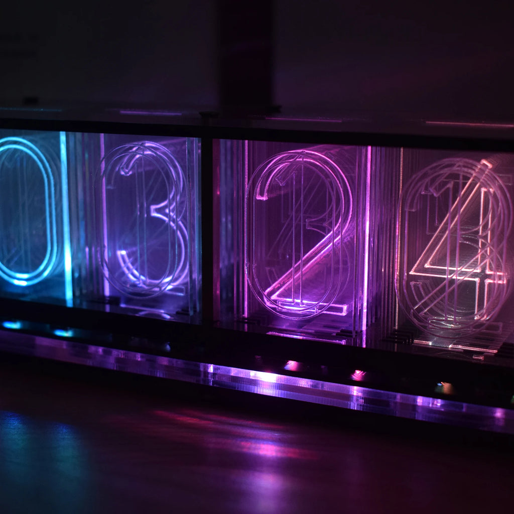 【Big Font】DIY Rainbow RGB Full Color LED Digital Retro Glow Analog Nixie Tube DS3231 Electronic Clock Music Spectrum Display Kit
