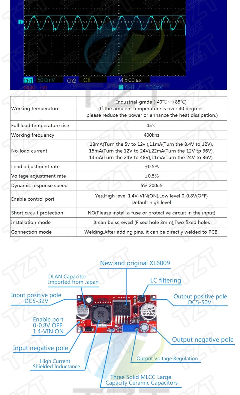 TZT 1/3PCS Boost Buck DC-DC Adjustable Step Up Converter XL6009 Power Supply Module 20W 5-32V to 1.2-35V