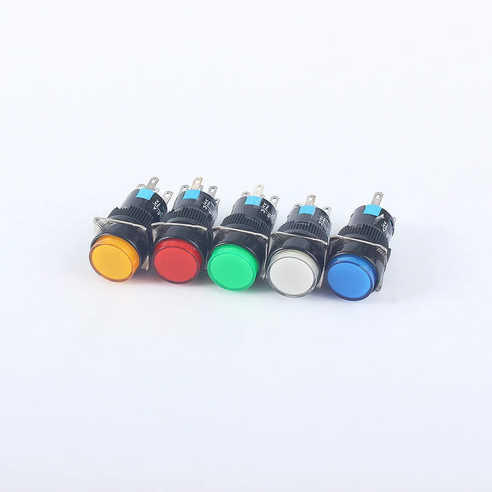 5V 12V 24V 220V 16mm Plastic Momentary LED Illuminuted Maintained Self-locking Push Button Switches Latching Push Button Reset