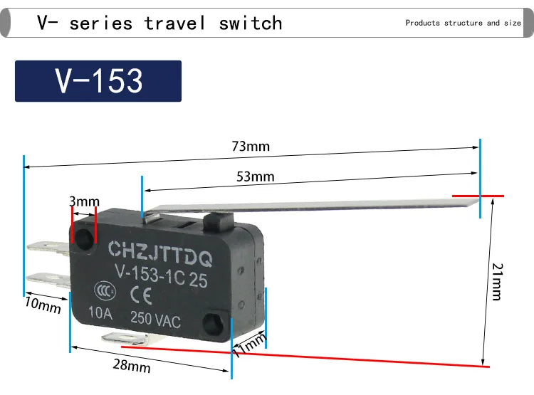 1PCS Micro Limit Switch CHZJTTDQ V-15.V-151.V-152.V-153.V-154.V-155.V-156.-1C 25 Travel Switch Limit Switch Silver Contact