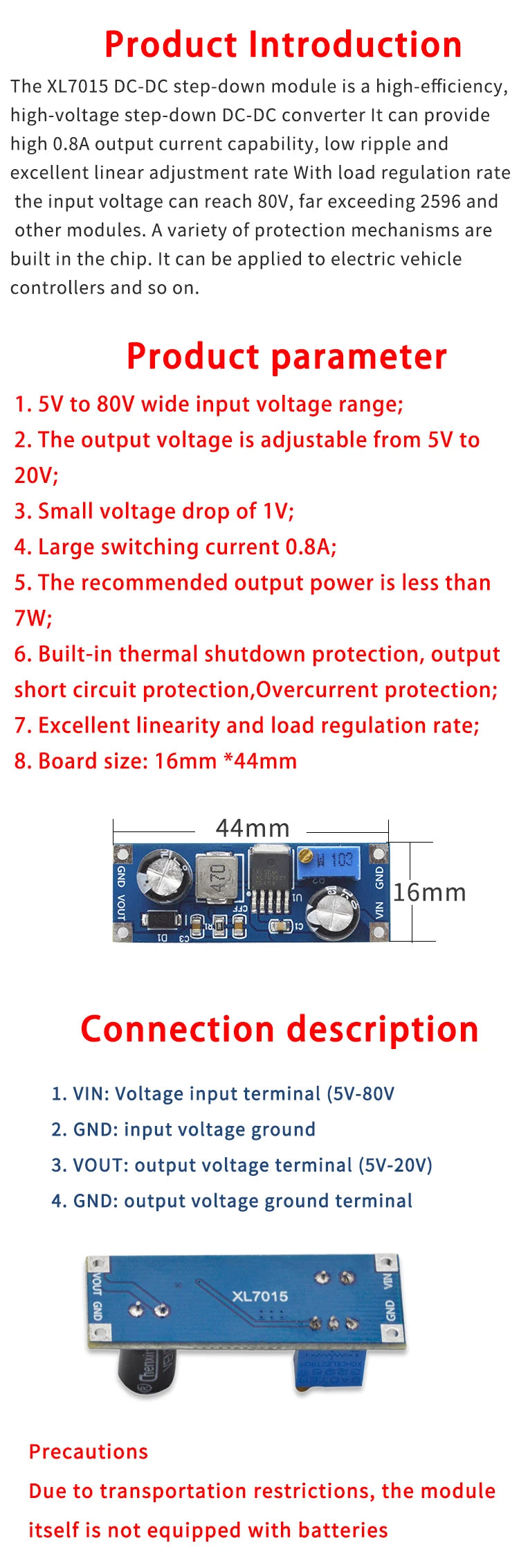 XL7015 DC-DC Dc converter Step-down module 5V-80V Wide voltage input 7005A LM2596