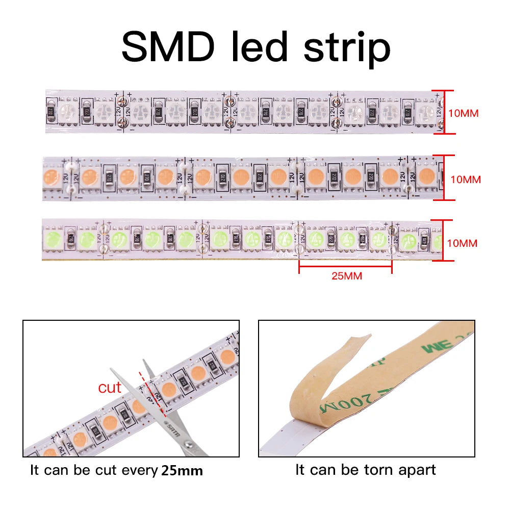 5M LED Strip SMD 5050 5054 LED Tape Waterproof Ribbon Diode 12V 2835 Flexible Neon Lights 60/120Leds/m LED Lights for Room Decor