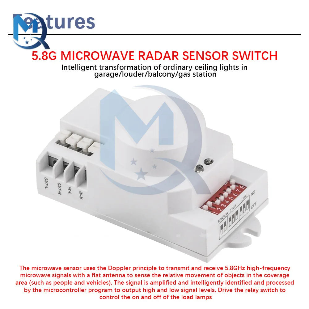 AC85-250V TDL-1918 5.8G Microwave Radar Sensor Switch Fully Automatic Induction Microwave Detector Radar Switch