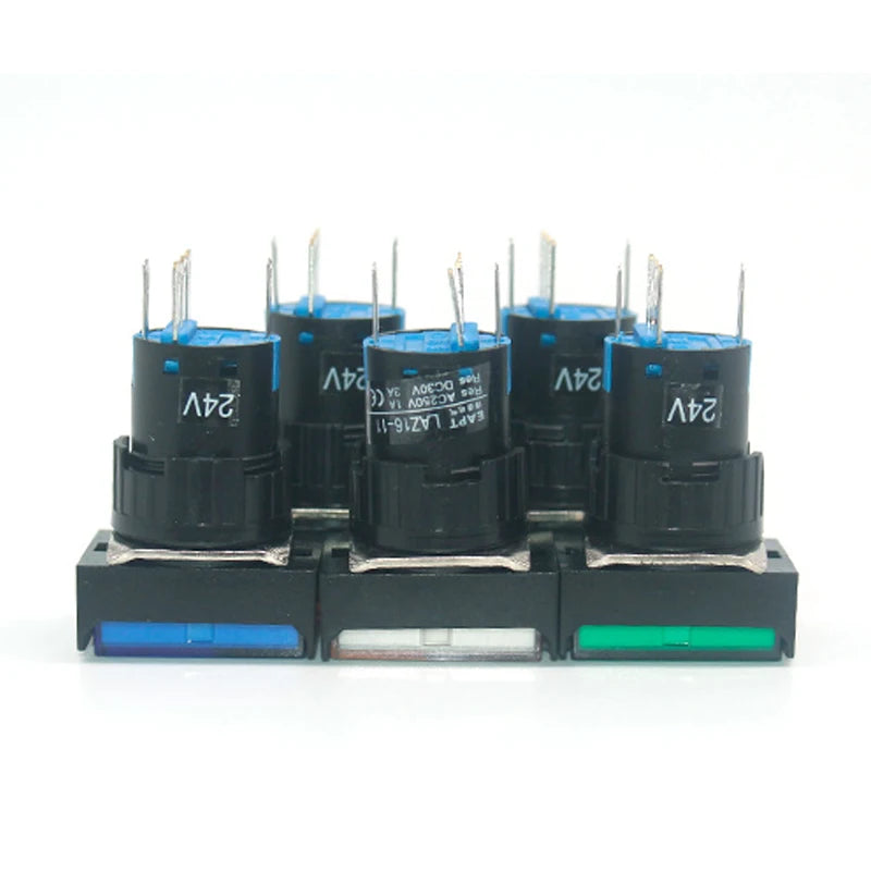 5pcs 16mm Rectangular Power Push Button Switch With Lamp Self Reset Momentary Latching Fixed Lock Five Pin LA16-J-11D LA16-J-11S