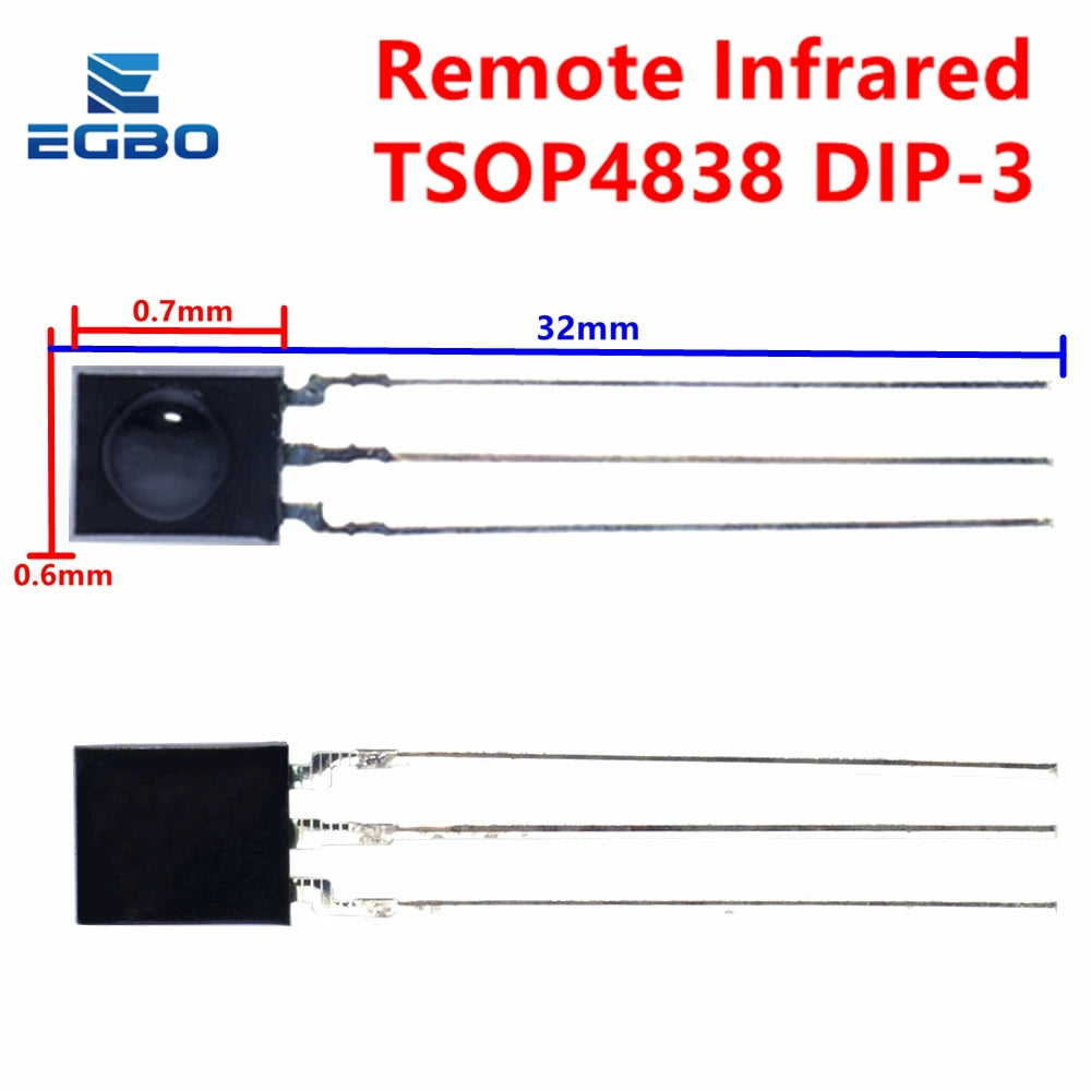 EGBO   High Quality 1Pcs/lot IR Receiver 38 kHz Remote Infrared Module TSOP4838 DIP-3