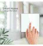 BSEED EU Standard 1/2/3Gang 2Way Wall Touch Switch Light Sensor Switches Wall Socket USB Type-C Crystal Glass Panel 240V Black
