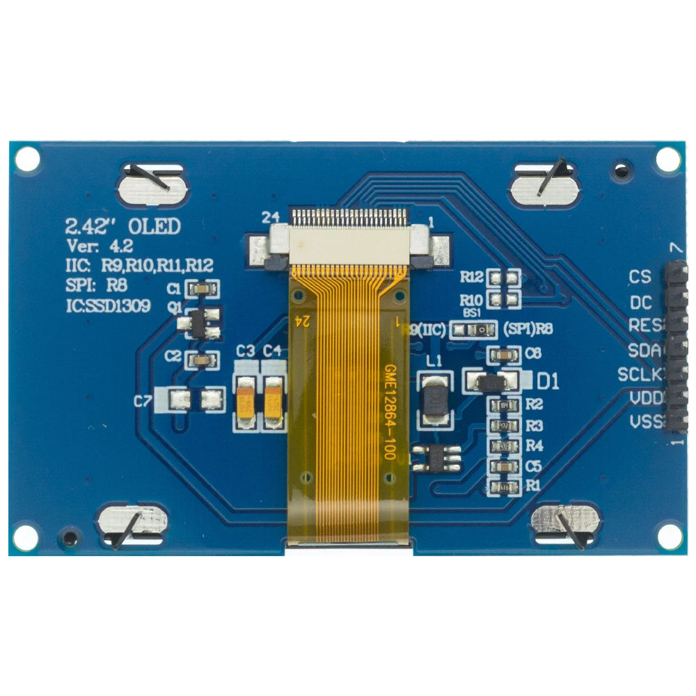 2.42 inch 2.42" OLED Display Module 128x64 LCD HD Screen Module SSD1309 7 Pin SPI/IIC I2C Serial Interface for Arduino UNO R3