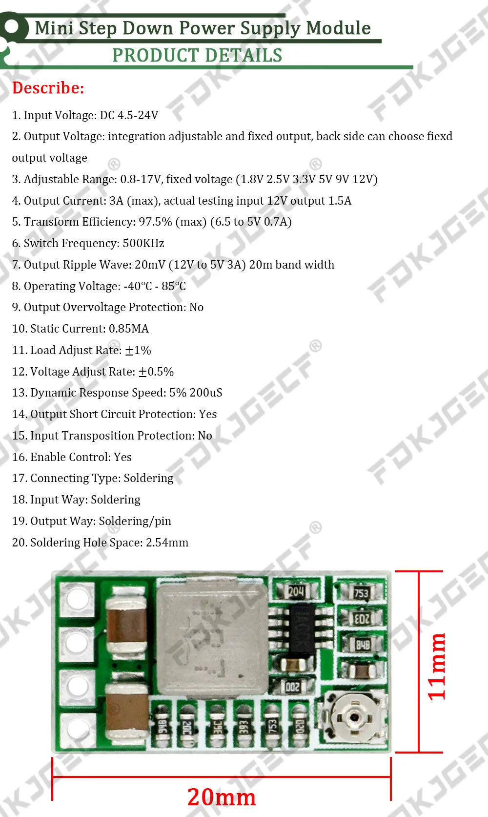 5Pcs Step Down Power Supply Module Mini DC-DC 12-24V To 5V 3A Voltage Buck Converter Adjustable 1.8V 2.5V 3.3V 5V 9V 12V