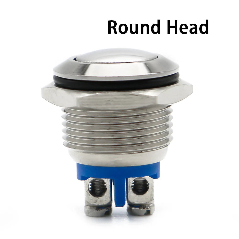 19mm 1NO Momentary High Flat Head Waterproof Reset Metal Push Button Switch Screw Terminal Car Engine Doorbell PC Power Switch