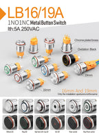 LANBOO LB16A Device Button Switch Chrome Plating/Aluminum Oxide Black/Optional 1NO1NC/5 Pin Latching/Momentary Optional