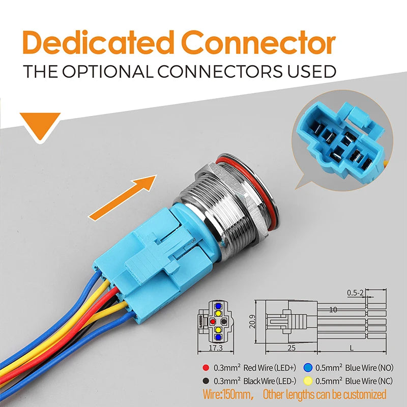LANBOO 22B2 Economy Metal Pushbutton Switch / 1NO1NC / Momentary or Latching Available. Ring/Power Supply Button