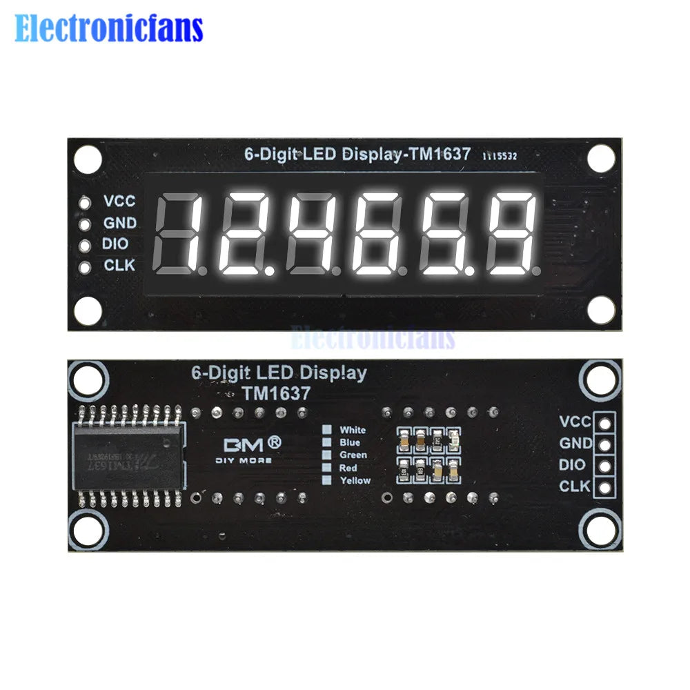0.36 Inch 0.36" 4/6-Digit Red/Green/Yellow/Blue/White LED Digital Display Tube Decimal 7 Segments TM1637 Module For Arduino