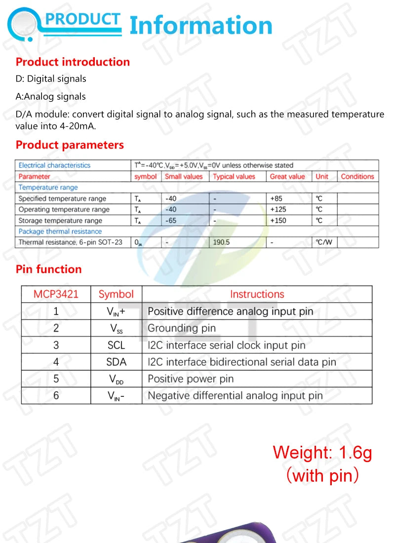 GREATZT MCP3421 I2C delta-sigma ADC Evaluation Module Board For PICkit Serial Analyzer Module GY-MCP3421