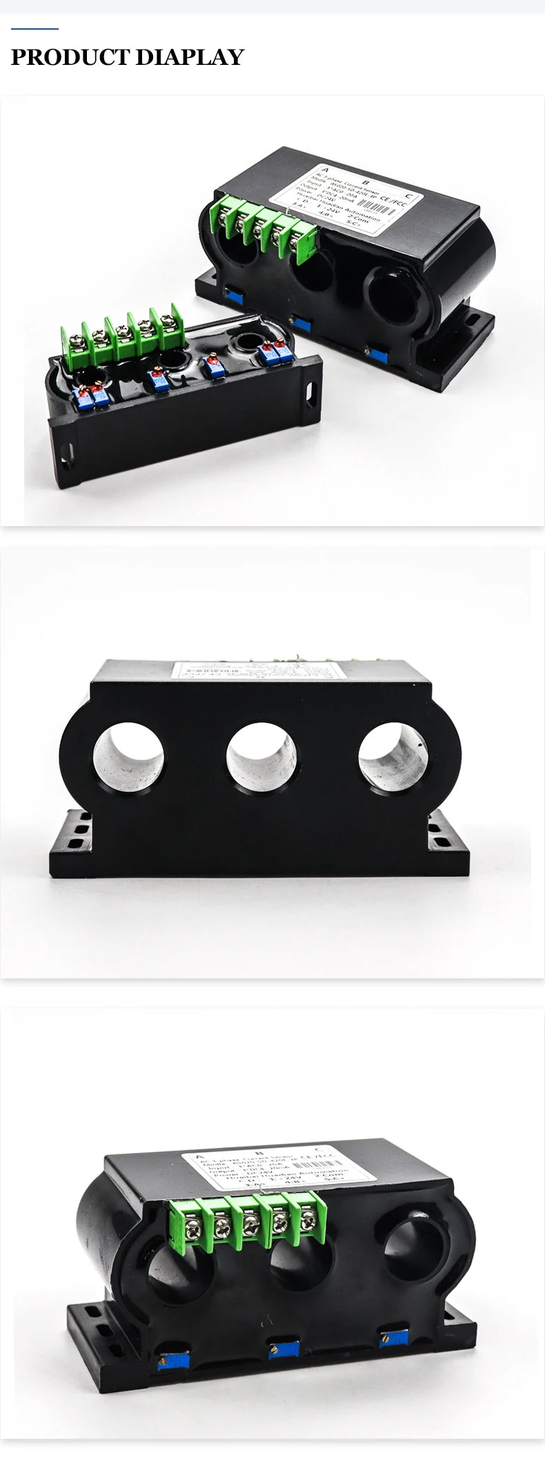 3 phase current transducer three phase current transmitter sensor 5A analog output 4-20mA/0-20mA/0-5V