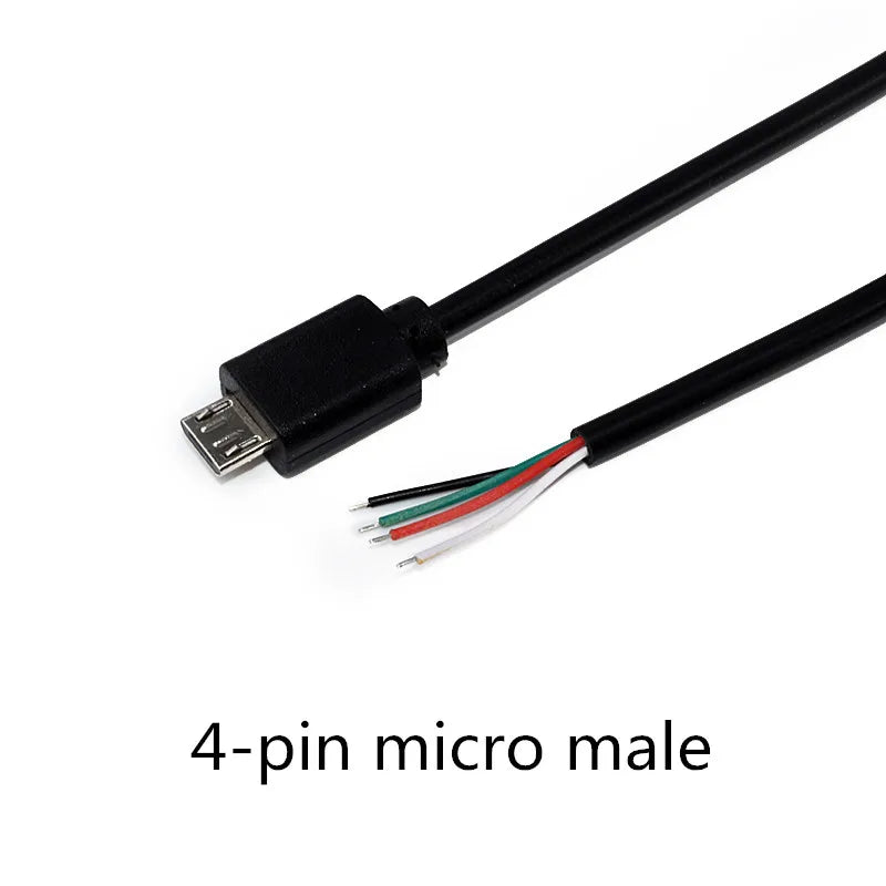 1pcs Micro USB 2.0 Female Jack Android Interface 4 Core 2 Core Male Female Power Data Charge Cable Cord Connector 30CM Cable