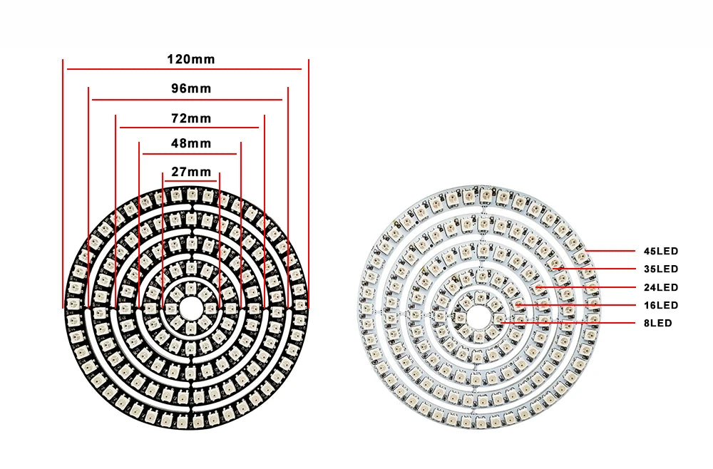 WS2812B Individually Addressable Led Ring 5050 RGB With USB 28Keys Bluetooth Music Controller Kit BuiIt-in 8/16/24/35/45 Pixels