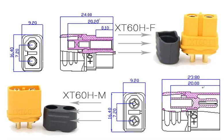 10pcs Amass XT60 XT60H Plug Connector With Sheath Housing Male & Female (5 Pair) For RC Quadcopter FPV Racing Drone Lipo Battery
