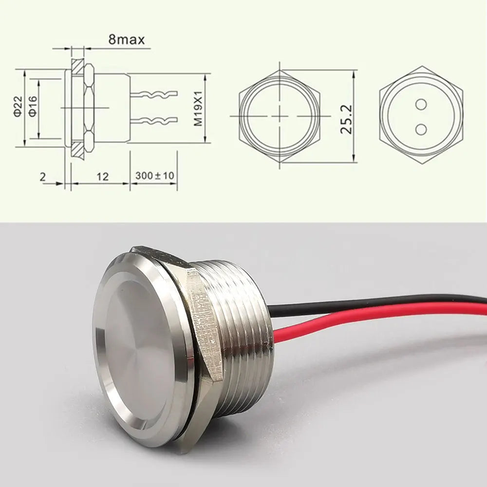 Stainless Steel Waterproof Piezo Touch Switches 16mm 19mm 22mm 25mm Normal Open Capacitive Momentary Push Button