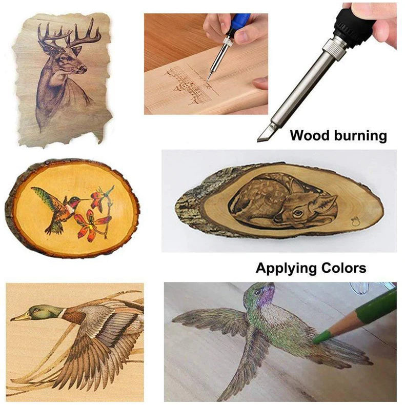7 in 1 Wood Embossing Burning Carving Pyrography Pen Kit 60W / 80W Adjustable Temperature Soldering Iron Hand Operated Tools Set