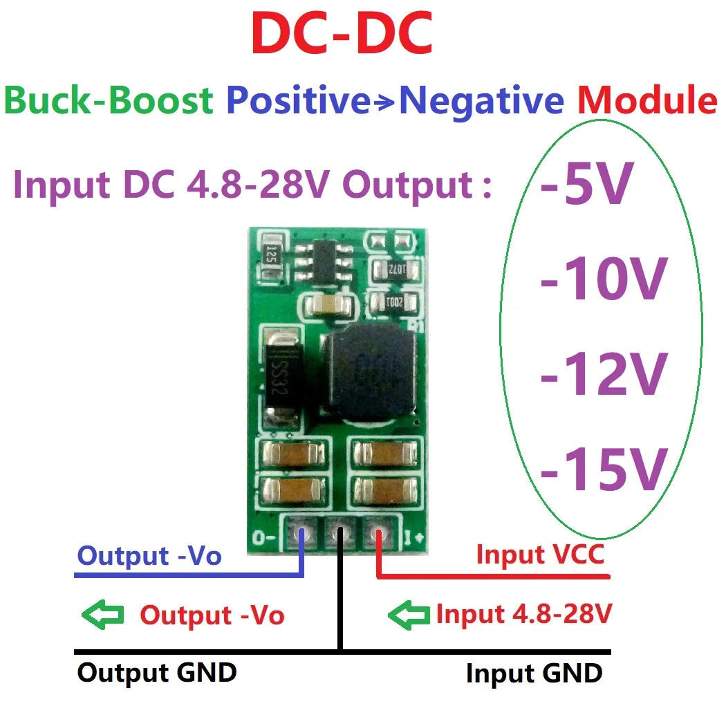 DDUB12NA 3W +/- Voltage Converter Positive to Negative Power Supply DC-DC Boost-Buck Module +5~+28V to -5V -10V -12V-15V
