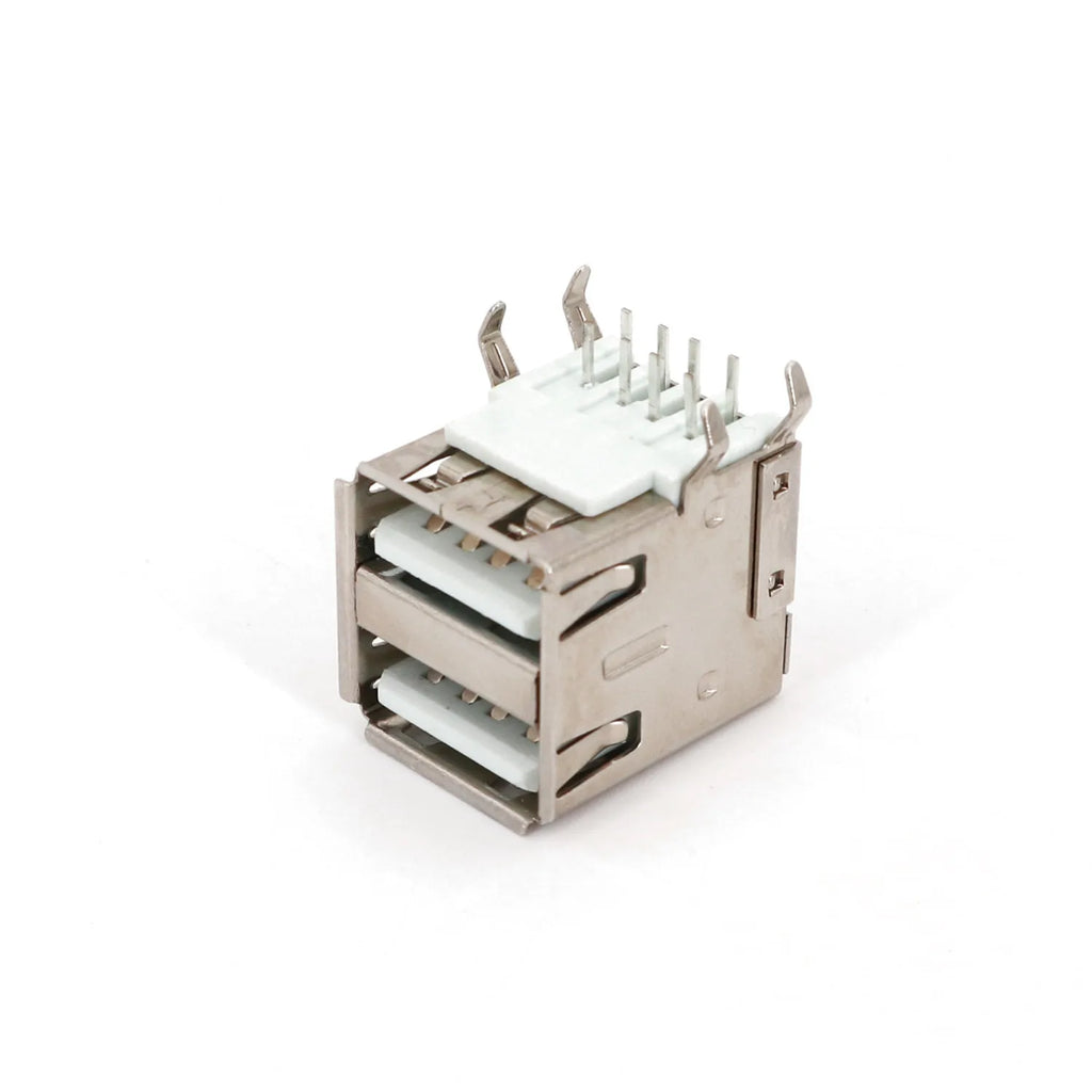 10Pcs USB Dual Port Type A 8Pin Right Angle Female Socket PCB Mount Solder Connector