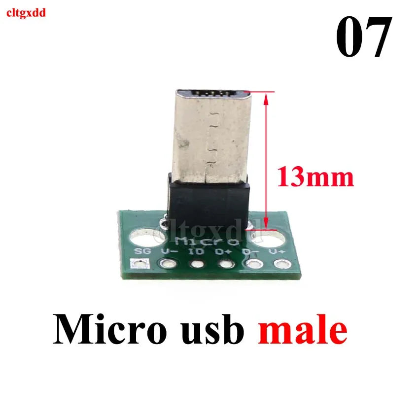 1pcs Micro Mini USB Type C USB 2.0 3.0 Male Female PCB Connector 90 Degree Data Charging Cable Jack Test Board with Pin Header