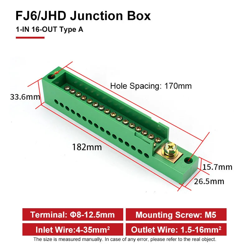 FJ6/JHD Junction Box Unipolar Splitter 1-IN Multiple-OUT Metering Wire Connector Single-Phase Terminal Block Distribution Box
