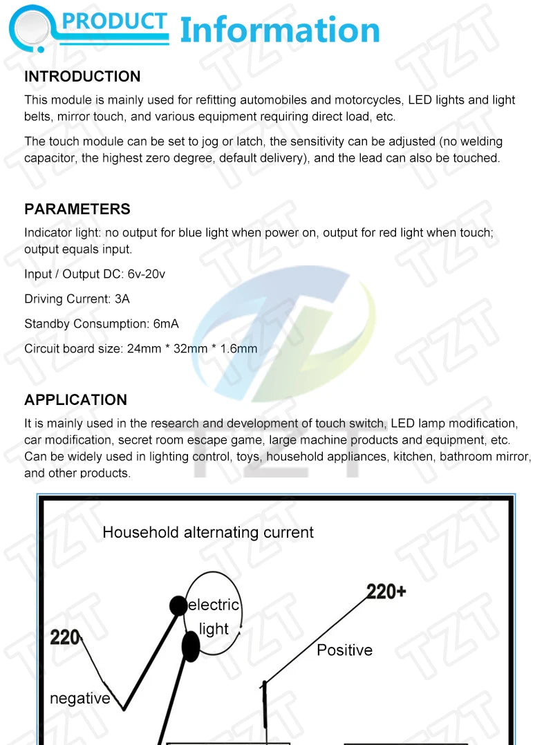 TZT TTP223 12V 1-Channel Touch Relay Module Capacitive Touch Key Switch Sensor Self-Locking/No-Locking HTTM Touch Button
