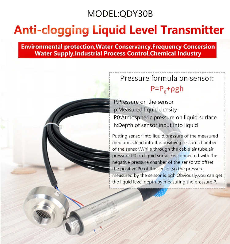 Anti-Clogging Submersible Liquid Level Sensor Water Tank Pressure Transmitter 4-20mA 0-10V RS485 Water River Level Transmitter