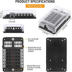 12 Way Fuse Box Holder With Blade Fuse Holder Block & Warning Indicator Car Boat Blade Fuse Box 12V 24V