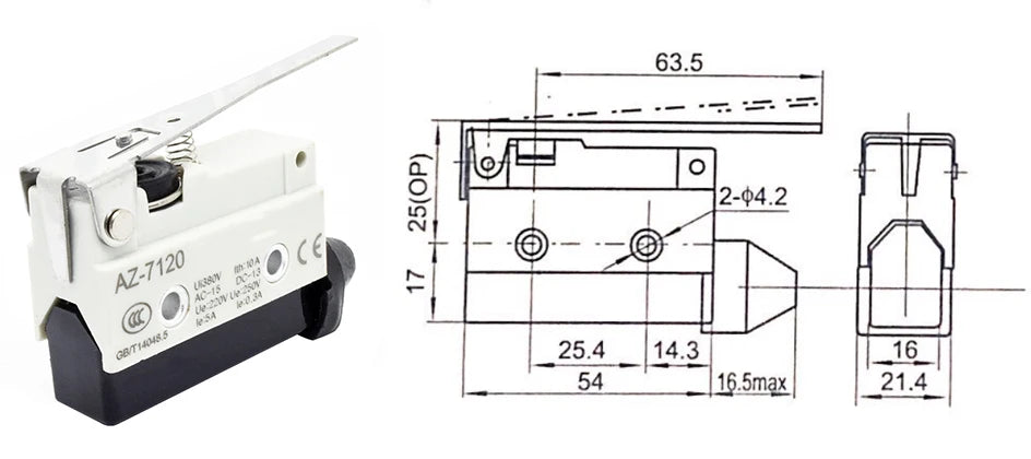 10A 250VAC AZ-7312 AZ-7311 AZ-7121 AZ-7310 TZ-7141 Waterproof Micro Switch Travel Limit Switch Straight 90degree Roller Lever