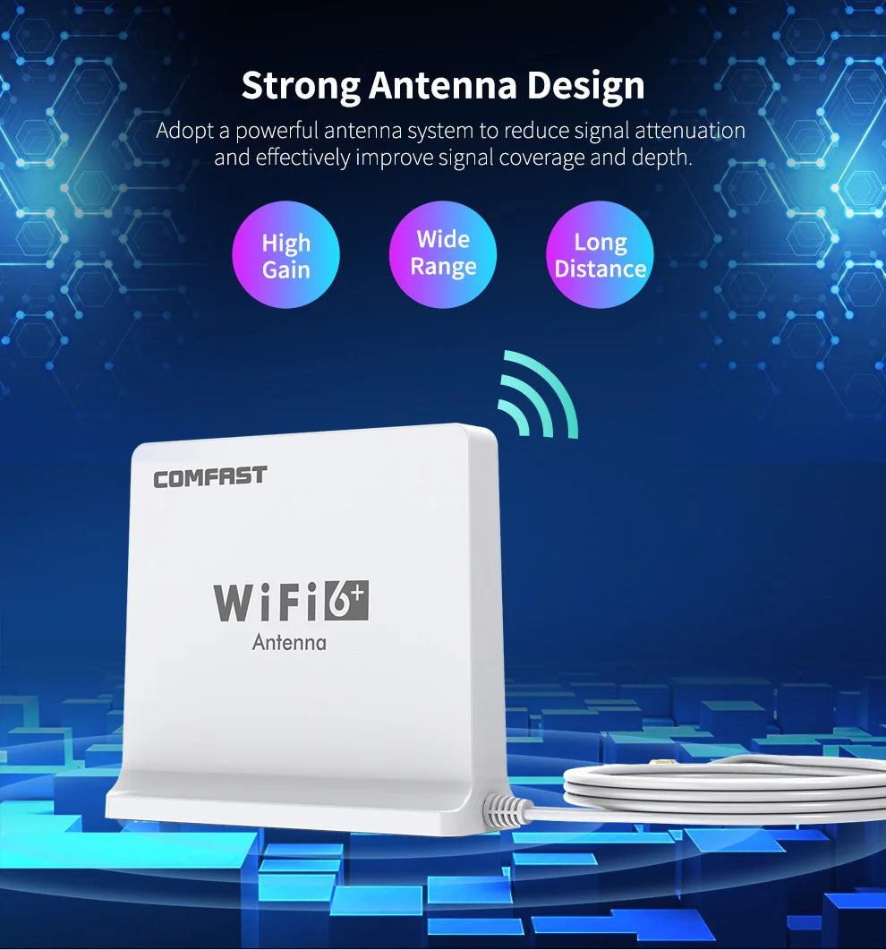 Comfast Wifi 6 High Gain Antenna Dual-band Signal SMA Connector With Extension Base for 802.11AX Router & Network Card 1.5Meter