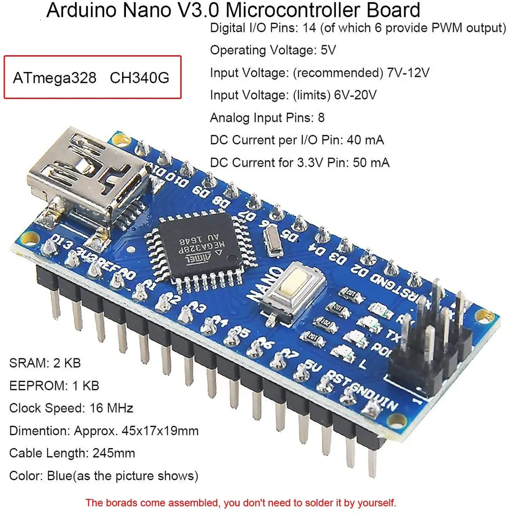 Mini Nano V3.0 ATmega328P Microcontroller Board for Arduino CH340 USB Driver 16Mhz Nano V3.0 ATMEGA328P/168P