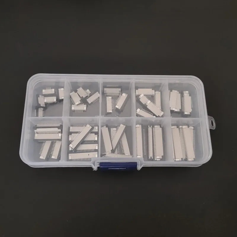 50pcs FFC FPC Connector 1.0mm 4/6/8/10/12/14/16/20/22/24 Pin Top Contact Flat Cable Connector Socket Sets