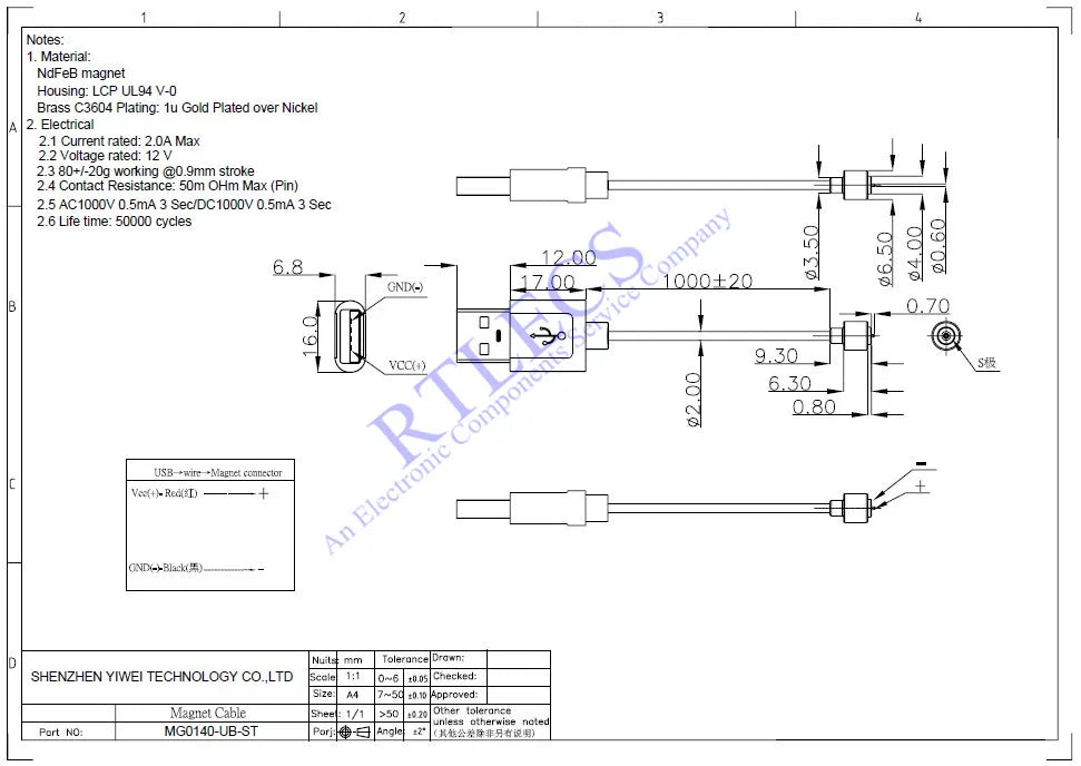 Mini 1 Pole 4.0 MM Dia Circular 2A Male Female Pogo Pin Connector Spring-Loaded USB Type-C Magnetic Charge Cable Wearable Type-C