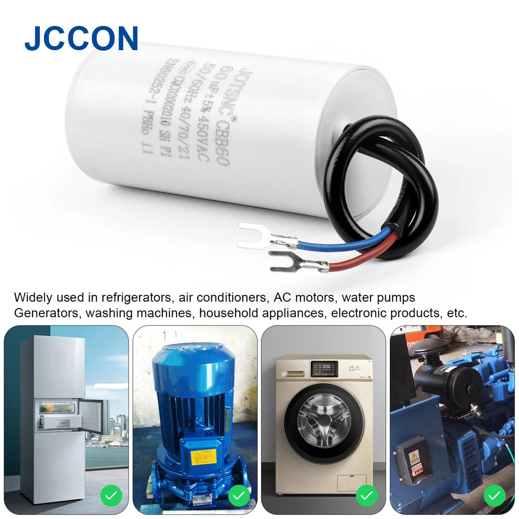 2Pcs CBB60 Motor Running Capacitor 450V Series AC Water Pump Startup Capacitors Start Motor Run 450VAC 3uF-80uF