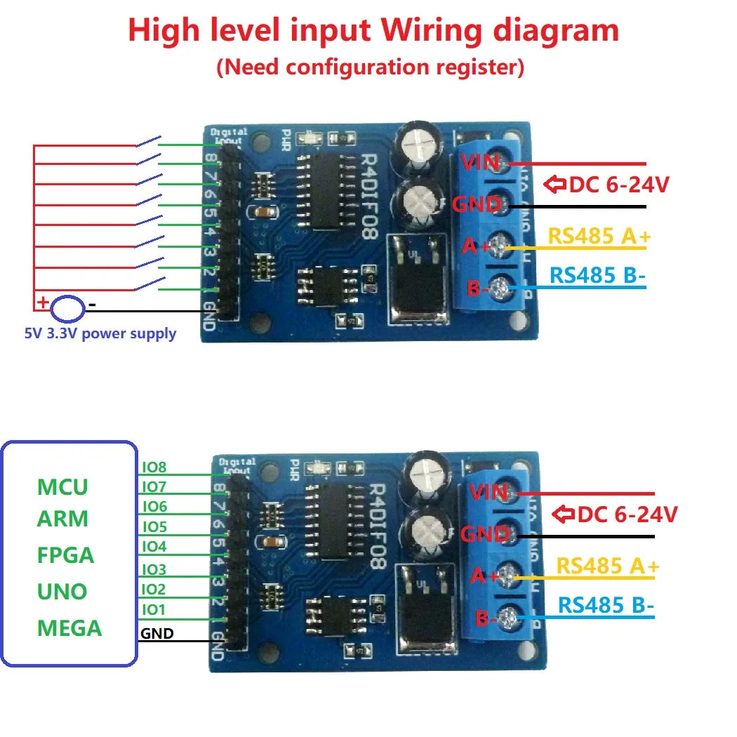 8 Digital Switch RS485 Acquisition Board TTL LvTTL CMOS IO for PLC Expand Relay Industrial Automation