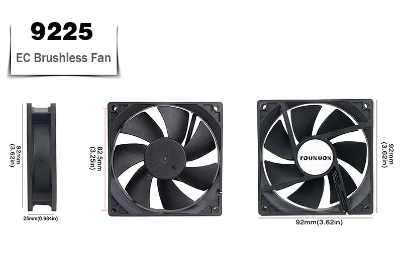 YOUNUON 60mm 80mm 90mm 120mm EC Brushless Fan AC 110V 115V 120V 220V 240V Axial Fan with Srews/Grill 6025 8025 9225 12025 12038