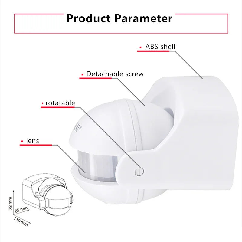 180 Degree Outdoor IP44 PIR Infrared Motion Sensor Switch Motion Detector Automatic Lighting Switch Home Security Alarm System