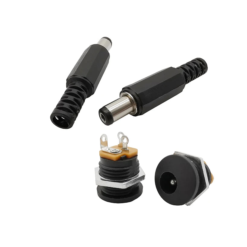 5Pairs 5.5 x 2.1mm DC Power Male Plug + Female Jack Socket Connectors Screw Nut Panel Mount Adapter 5.5*2.1 mm 12V 3A DC022
