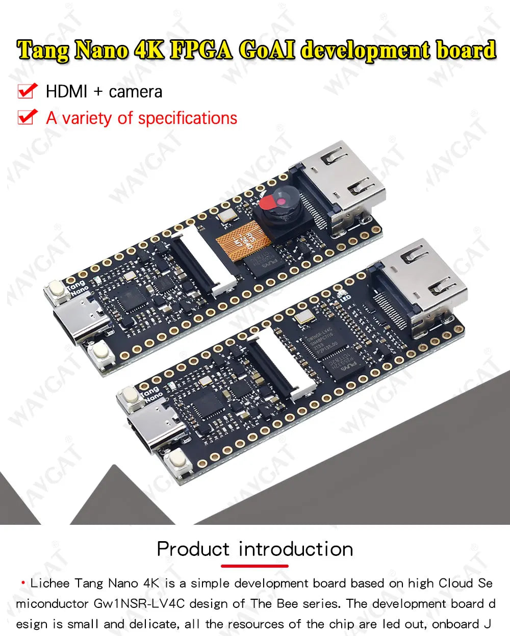 WAVGAT Tang Nano 4K Gowin Minimalist FPGA GoAI Develop-ment Board HDMI Camera With the line