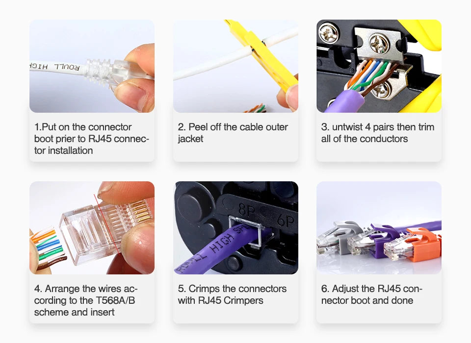 AMPCOM CAT6 RJ45 Modular Plug Connector UTP 50μ Gold-Plated Two-Pieces 8P8C Crimp End for Ethernet Cable, Bulk Ethernet Cable