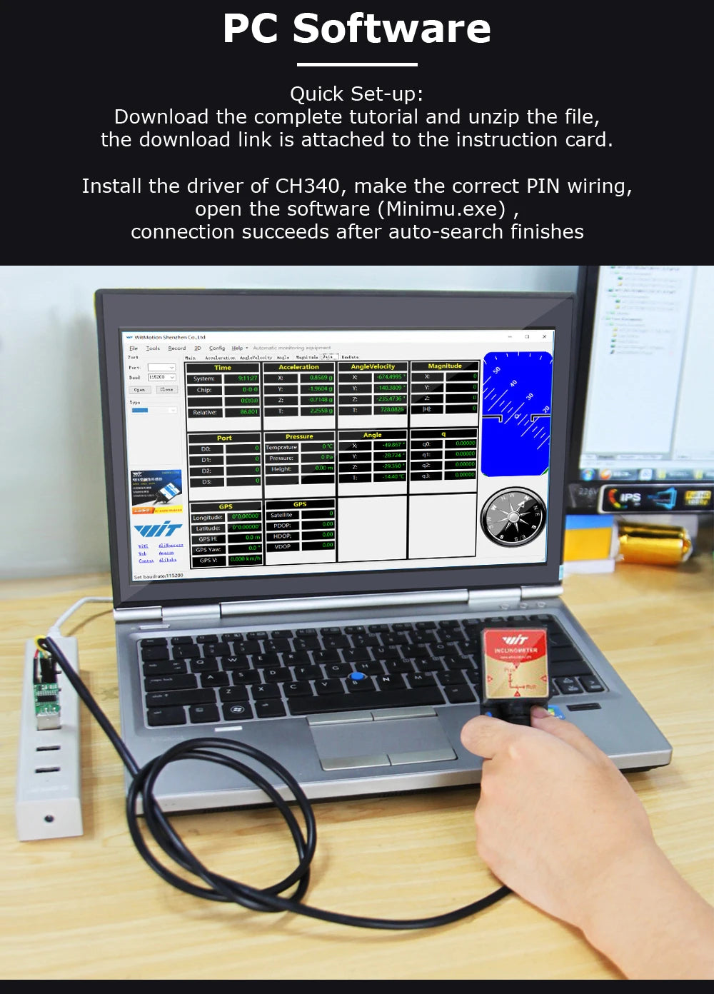 High-Precision Inclinometer HWT605 Accelerometer+Angle+Gyro, MPU9250 IMU, Temperature Compensation, Tilt Angle