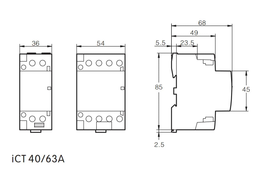 Modular Household Contactor 220V ICT 2P 16A 20A 25A 2NC 2NO 1NO 1NC 50/60Hz
