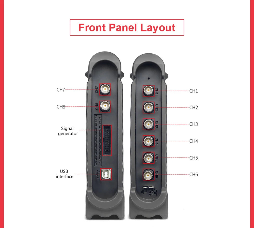 Hantek 1008C Automotive Oscilloscope with Passive Attenuator HT201 HT25 Auto PC Storage USB 8 Channels Programmable Generator