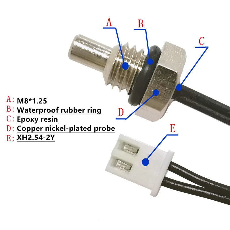 10K M8 Hexagonal Probe NTC Thermistor Temperature Sensor 1.25 Thread B3950 50/100K