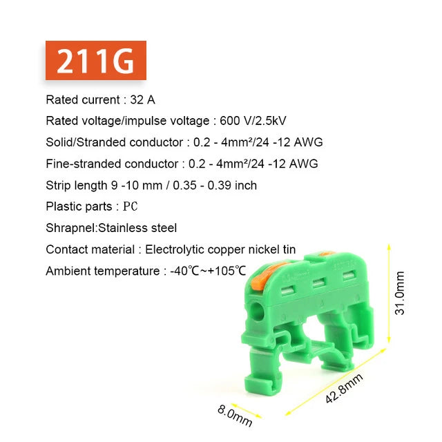 Quick Wire Connector 211 Din Rail Type Press Terminal Instead Of UK2.5B Compact Splicing Conductor Cable Terminal Block SPL